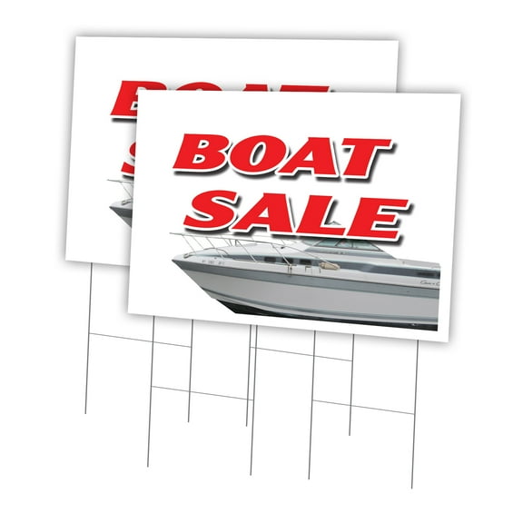 Boat Sale 2 Pack Of 24" x 36" Yard Sign & Stake | Advertise Your Business | Stake Included Image On Front Only | Made in The USA
