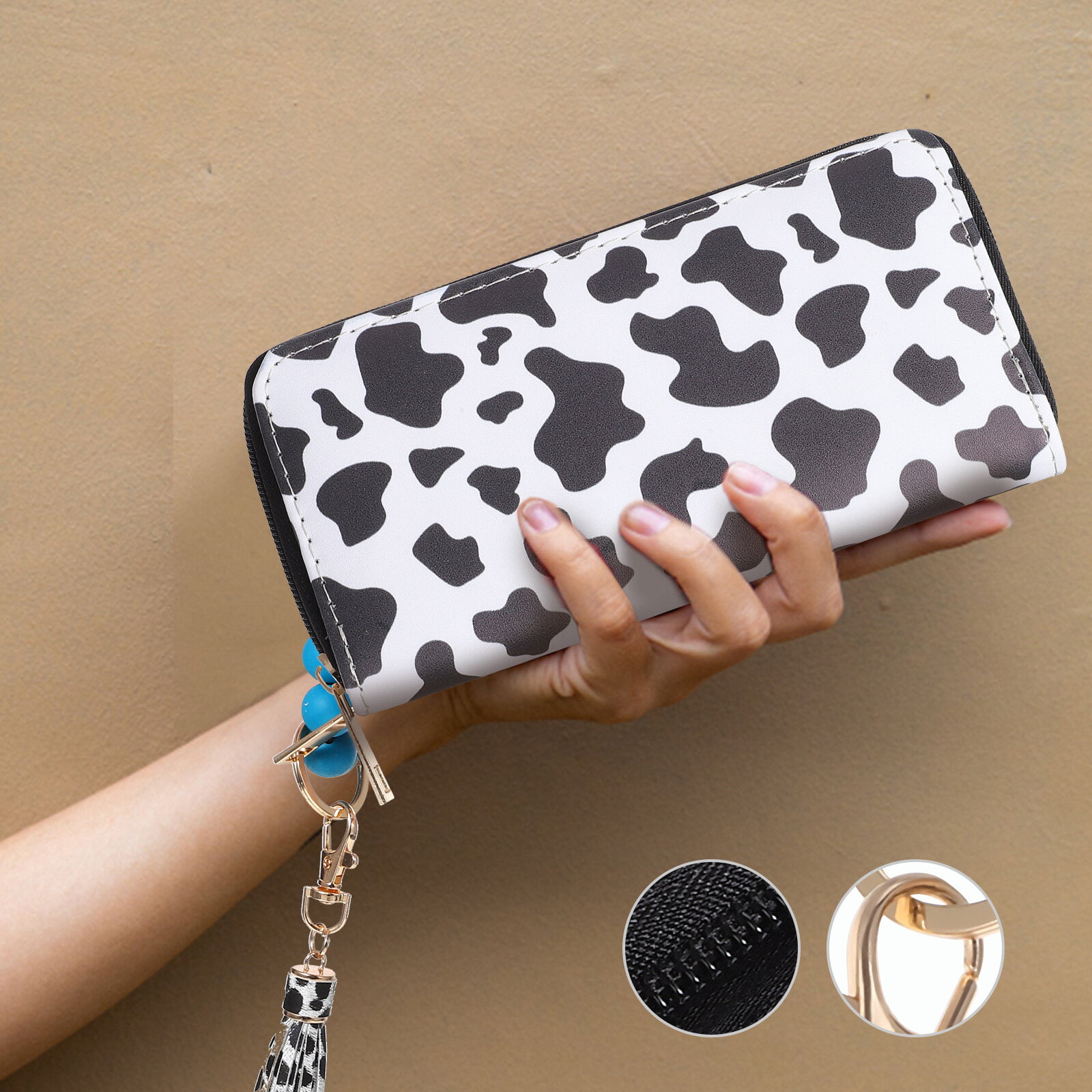 Black Flower Cow Leather Card Holder Fold Wallet for Women | Baginning