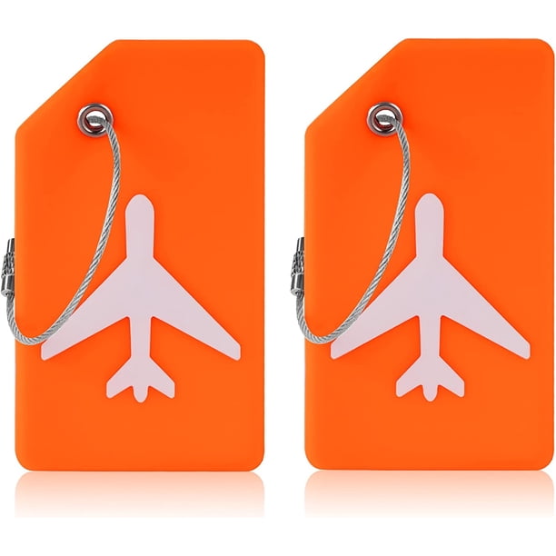 Etiquetas para equipaje de 2 piezas, juego de etiquetas de identificación para maletas, etiquetas para bolsos, accesorios de viaje para equipaje facturado, equipaje de mano y bolsos Naranja