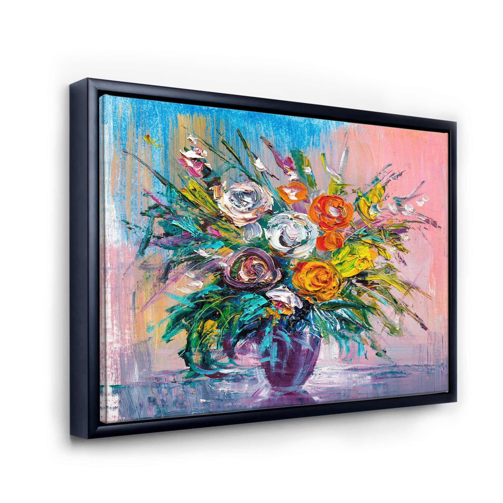 Designart 'Bouquet Of Vibrant Colored Flowers' Traditional Framed Canvas Wall Art Print