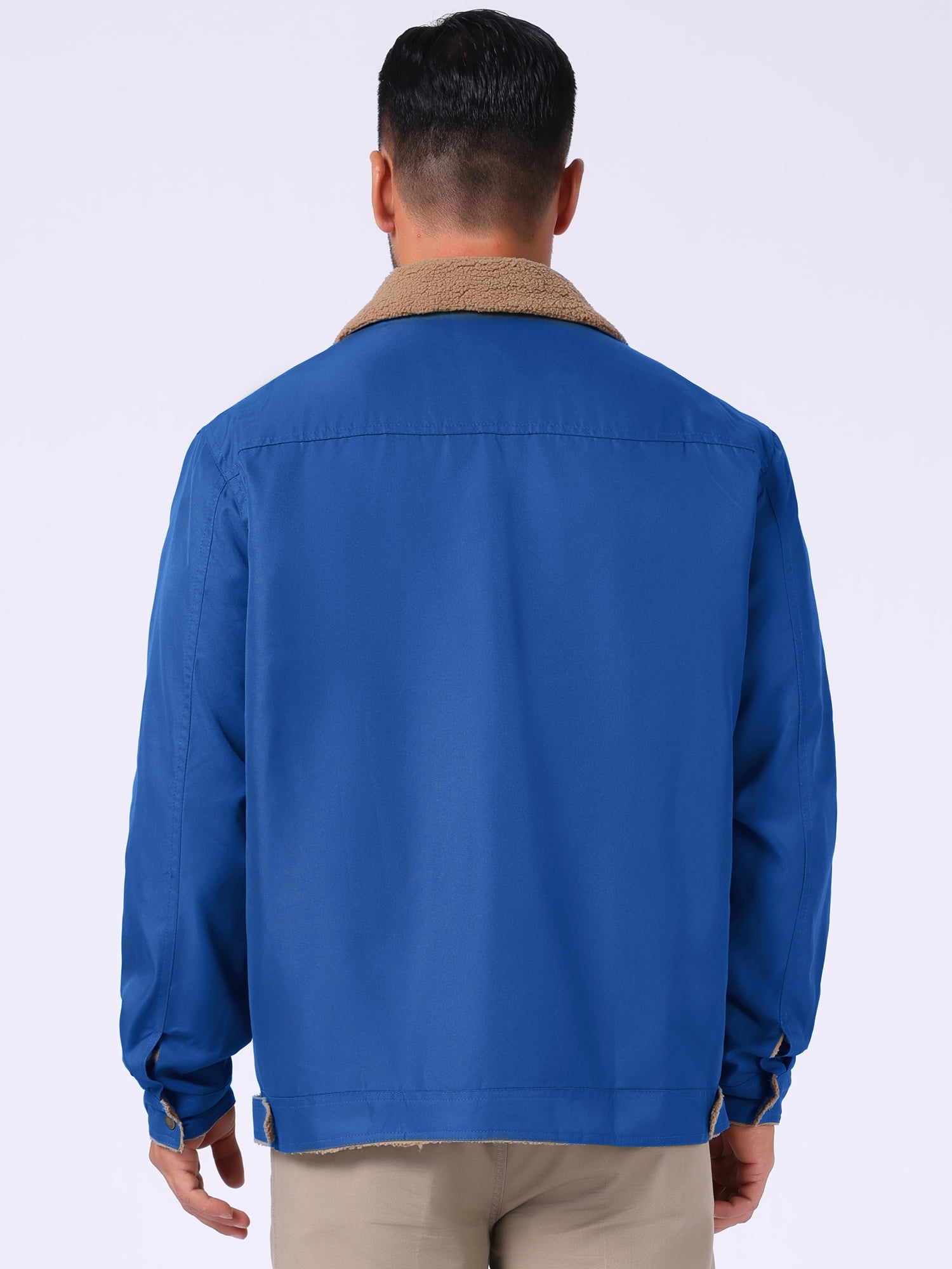 DARING DIVA Collared Button Front Fleece Lining Cargo Trucker Jacket M Blue