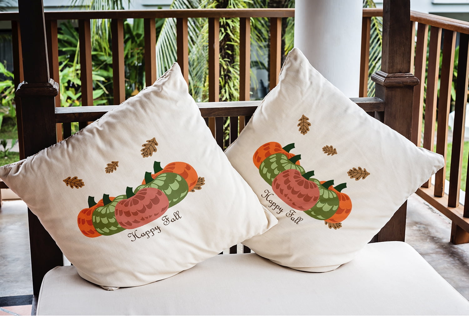 18" x 18" Simply Daisy Happy Fall Pumpkins Polyester Indoor/Outdoor Pillow, Coral Qty 1