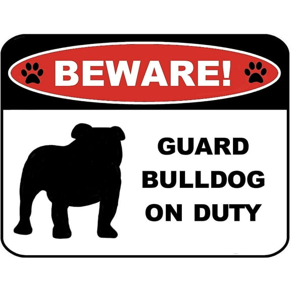 Beware Guard Bulldog (silhouette) (ver L) on Duty 11.5 inch x 9 inch Laminated Dog Sign