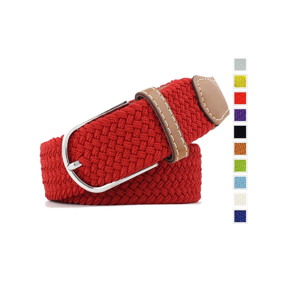 Xhtang Men's Braided Stretch Belts PU Leather Elastic Fabric Woven