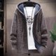 thumbnail image 1 of Men‘s Hooded Cardigan Knitted Sweater Winter Thick Fleece Warm Casual Knitwear Coat Solid Color Cardigan Men Hooded Sweaters, 1 of 5