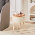 thumbnail image 2 of Mxfurhawa Handwoven Hyacinth Round Ottoman Footstool Natural Seagrass Pouf with Solid Wood Legs Footrest Stool Step Stool for Living Room Balcony Garden Natural & Beige, 2 of 7