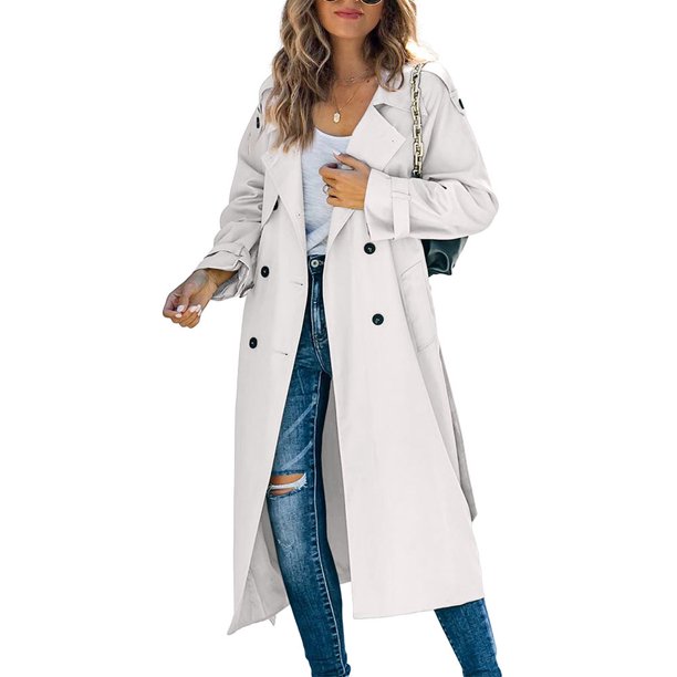 Yskkt Womens Lightweight Long Trench Coat Double Breasted Classic Belted Jacket Fall Winter