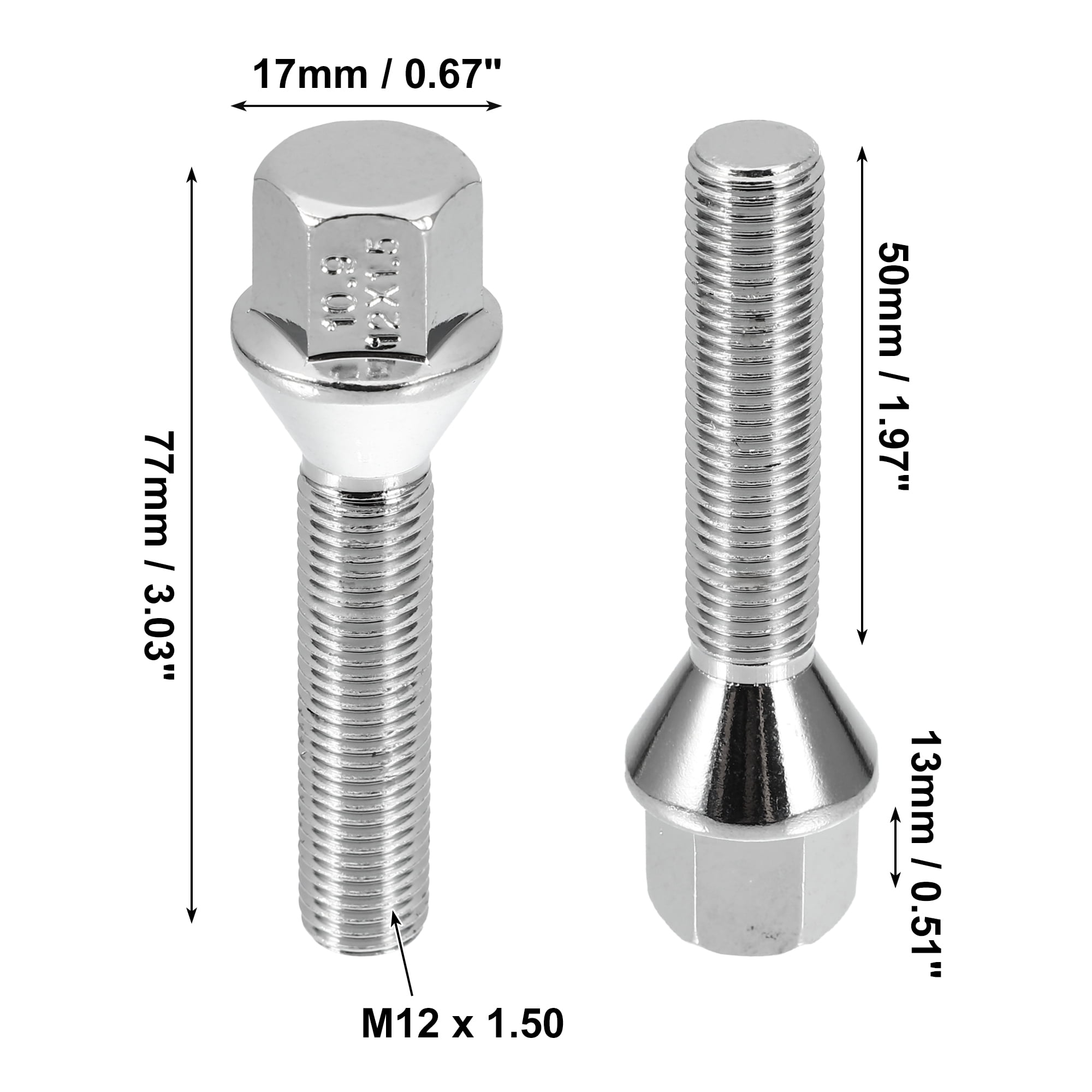 Unique Bargains M12 x 1.5 Wheel Bolts Taper 60° Taper Seat 17 mm Shank Set of 8