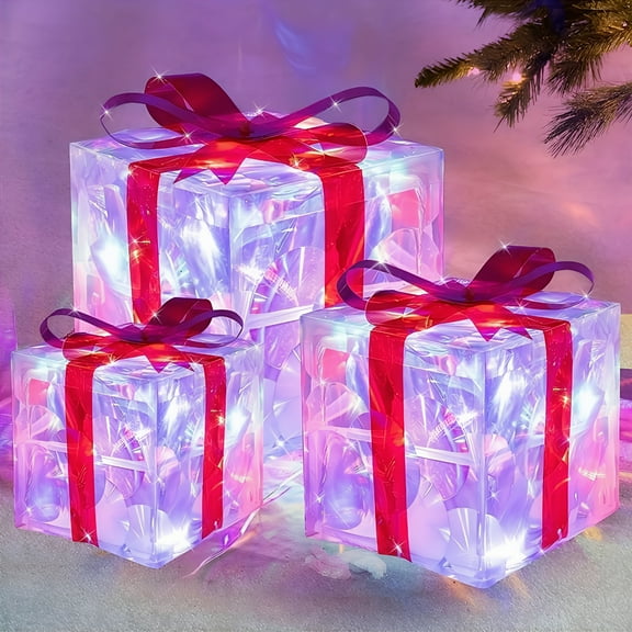 JWshufel 3PC Christmas Light Gift Set LED Outdoor Decorative Lights 8 Flashing Modes Suitable for Outdoor Entrances and Indoor Decorations 3D Waves Light Design Batteries Not Included