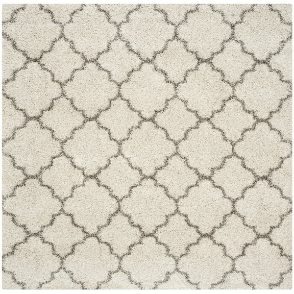 SAFAVIEH Hudson Jaye Plush Geometric Shag Area Rug, Ivory/Grey, 11' x 11' Square