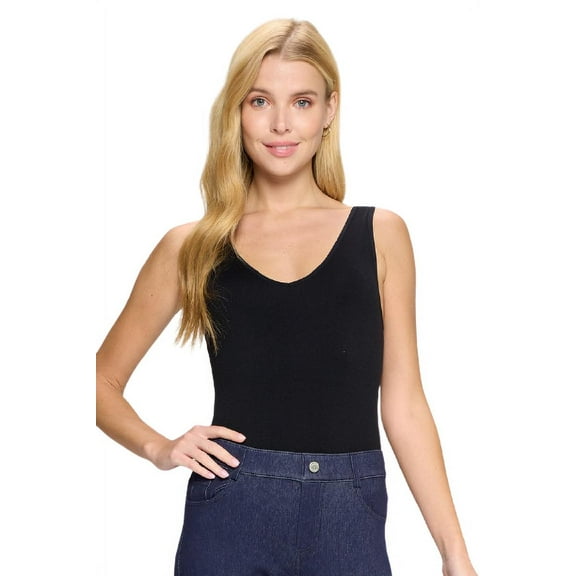 Women's V-Neck Basic Tank Top Bodysuit, Black, One Size, 1pc.