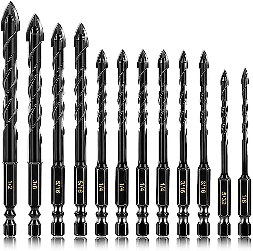 12PCS Concrete Drill Bit Set & Masonry Drill Bit Set, Cement Drill Bits for Concrete Brick Wall
