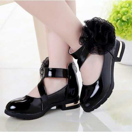 

Kids Shoes Girls High Heel Princess Flower Shoes Fashion Children Shoes Leather Fashion Girls Party Dress Wedding Dance 28Black 33(insole 20.3cm)