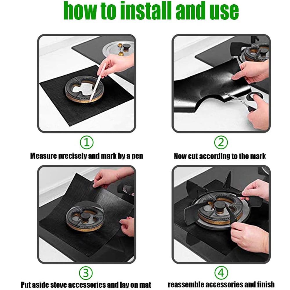 8 Pack Stove Burner Covers, Gas Stove Burner Liners,Non-stick Reusable Gas Range Stove Top Covers for Kitchen,Cuttable,Easy to CleanBlack