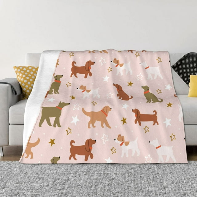 Wukai Couverture en Flanelle Horizontale Imprimée Étoile et Chien Mignon, Douce et Résistante au Rétrécissement, Adaptée pour Lits, Camping, Voyage, Unisexe-80"x60 Pouces
