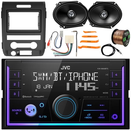 JVC KW-X850BTS Double DIN Bluetooth USB/AUX AM/FM Radio Digital Media Car Stereo Receiver w/ Install Kit, 2x 6x8" 300W Max 2-Way Speakers, Wiring Harness, Antenna Adapter, Antenna, Wire, Pry Tool Set