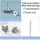 thumbnail image 5 of Pendientes de botón Silvora Cabeza de lobo plata de ley nudo celta, 5 of 6