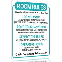 Funny Room Rules Sign - Cute Room Decor for Teen Girls Bedroom, Teal Preppy Room Decorations, Cute Teenage Door Sign & Fun Gifts for Birthday and Holidays 8x12 Inch