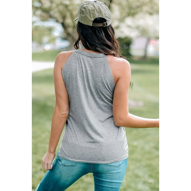 ABPHQTO Camiseta de tirantes con estampado de calavera y esqueleto de bandera nacional informal gris para mujer