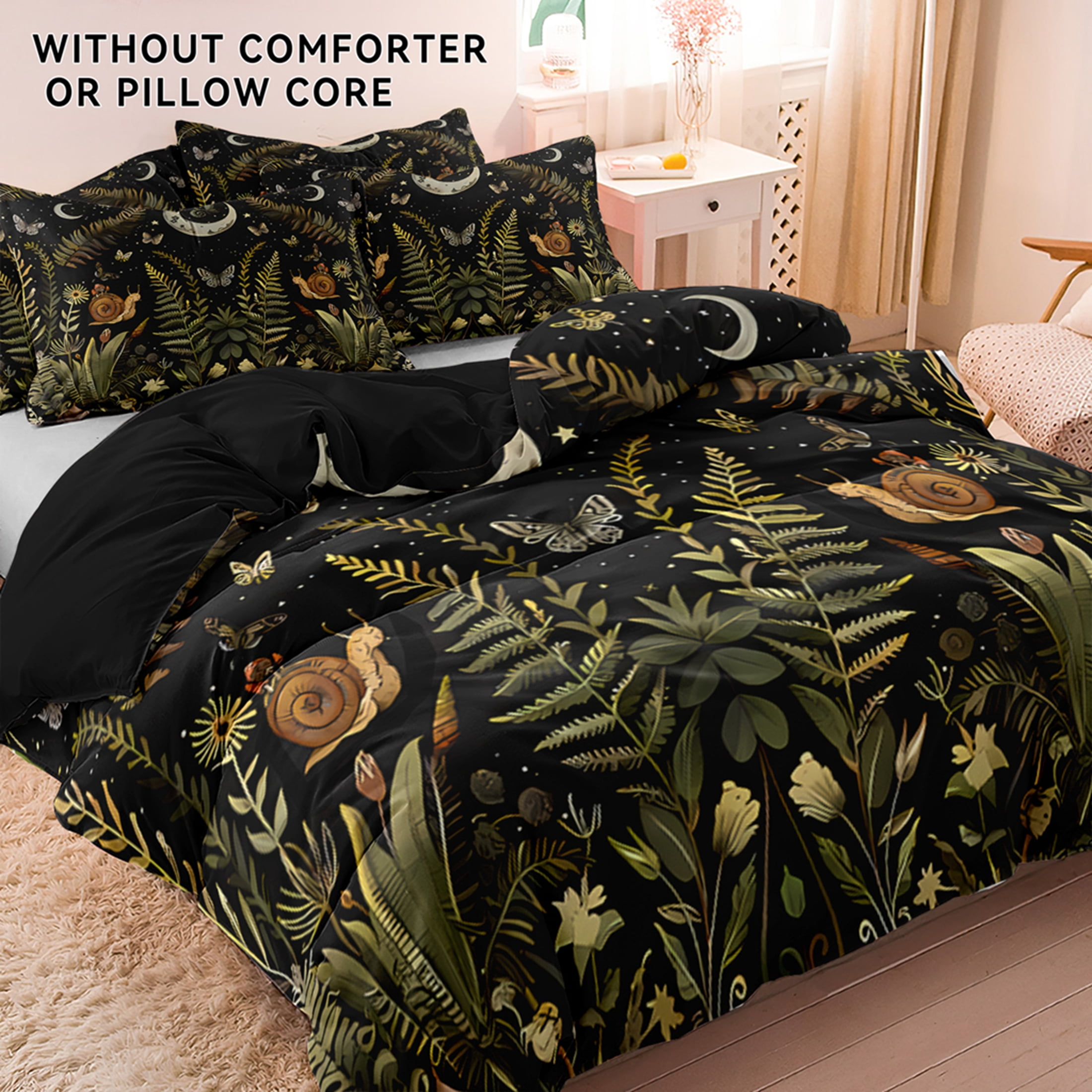 Orylavena Snail Forest Microfiber Duvet Cover Set, Black Back, King