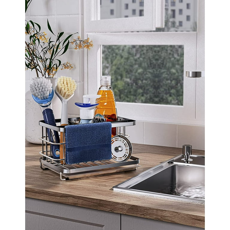HapiRm Sponge Holder Kitchen Sink Caddy Organizer, Sponge Dish Brush Soap  Dispenser Holder with Drain Tray for Countertop, SUS304 Stainless Steel