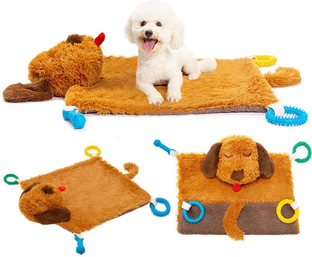 Idepet Dog Play Mat,Puppy Toy Mat with Chew Toys Multiple Dog Puzzle Interactive Toy Pet Playing Mat for Small Medium Dogs Cats,All-in-One 