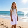 thumbnail image 6 of OGLCCG Girls Plaid Bermuda Shorts Knee Length Wide Leg Shorts with Pockets Loose Casual Elastic Waist Summer Shorts 4-14 Years, 6 of 7