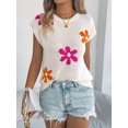 thumbnail image 5 of Women'S Cap Sleeve Floral Short Sleeve Sweater Crew Neck Casual Knit Pullover Tops Color M, 5 of 10