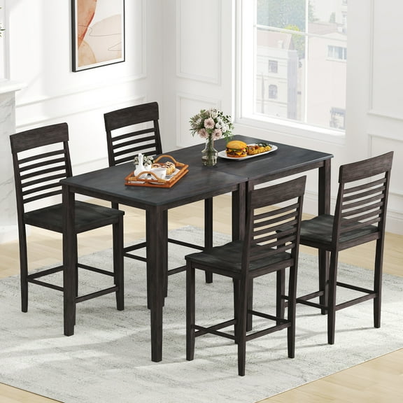 Gymax 5 PCS Counter-Height Dining Table Set for 4 Square Kitchen Table & 4 Bar Chairs