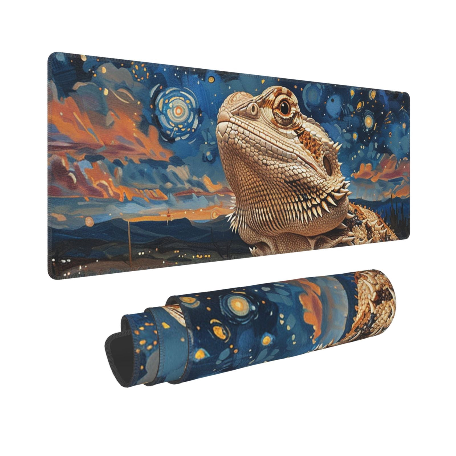 Bearded Dragon Lizards Retro Starry Mouse Pad Extended Large Gaming Mousepad Non-Slip Rubber Big Keyboard Desk Mat 31.5 X 11.8 Inch