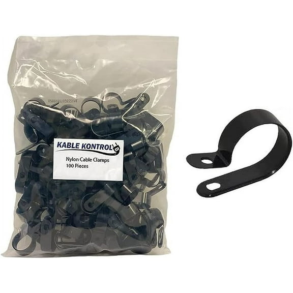 Kable Kontrol - Nylon Plastic Cable Clamps - 1/2" Diameter - 100 pcs - UV Resistant Black