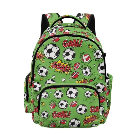 Xixirimido Soccer Ball Football Green Print Kids Backpack for Boys Girls Elementary Students Bookbag Middle High School Bag Lightweight Backpacks Laptop Bag 17"