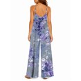 thumbnail image 3 of Women'S Summer Spaghetti Strap Jumpsuits Gray Purple Floral Loose Baggy Fit Wide Leg Rompers Casual Wear, 3 of 7