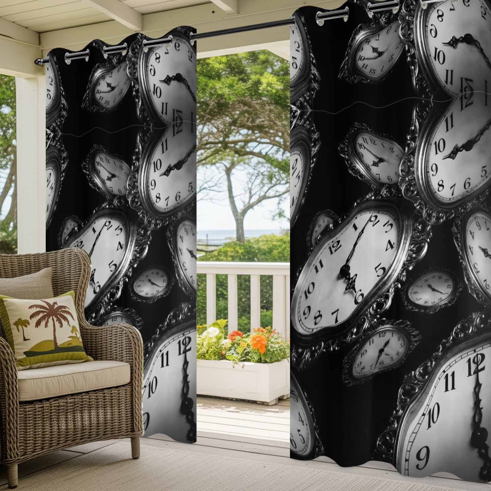 Pocket Watches Outdoor Curtains for Patio, Cool Gray White Sunshade Privacy Drapes Grommet Waterproof Outside Curtains for Porch/Cabana/Balcony 54"x 108", 2 Panel