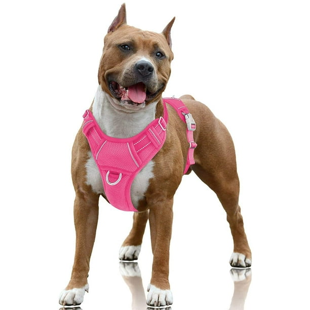IGUOHAO No Pull Dog Harness Large Step in Reflective Dog Harness with Front Clip and Easy Control Handle for Walking Training Running with ID tag Pocket Pink L Walmart