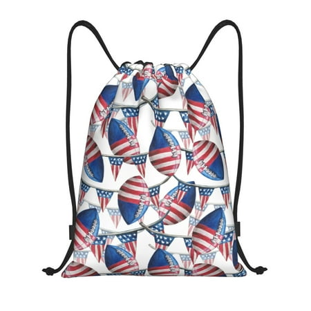 Drawstring Backpack USA flag American football cool Sports Gym Bag for Men Women  Waterproof Drawstring Bags for Sports  Travel  Swimming  Beach