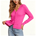 thumbnail image 4 of Auralook Women's Solid Long Sleeve V-Neck Button Down Cardigan Knit Sweater Cardigan V-Neck Hoodless Casual Outwear, 4 of 9