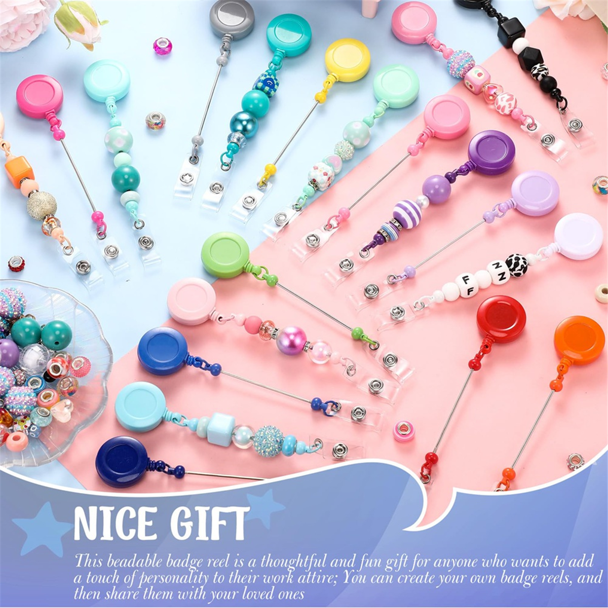 50pcs Beaded Badge Reel Retractable Clip Holder for Beads Bulk Blank Bars ID Name Beaded Items Jewelry DIY plastic As Shown,1set x Retractable Badge Reels