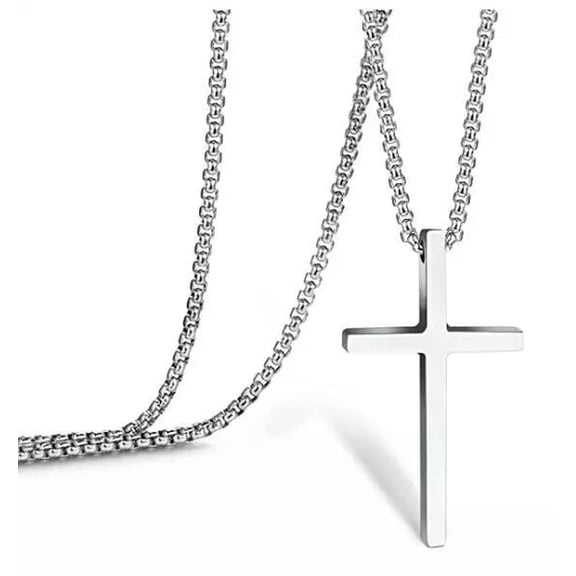 HOOUN 2.5mm 24'' Chain Silver Beveled Edge Cross Necklaces for Men and Women Jewelry