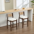 thumbnail image 2 of Guyou 26" Rattan Barstools Set of 2, Boho Solid Wood Counter Height Bar Stools, Chenille Upholstered Kitchen Island Chairs for Dining Room Bar, White, 2 of 7