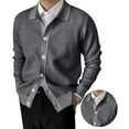 thumbnail image 3 of Men'S Lapel Cardigan Sweater Knit Long Sleeve Button Cardigan Slim Fit Casual Ribbed Knitted Jacket Dark Gray L, 3 of 7