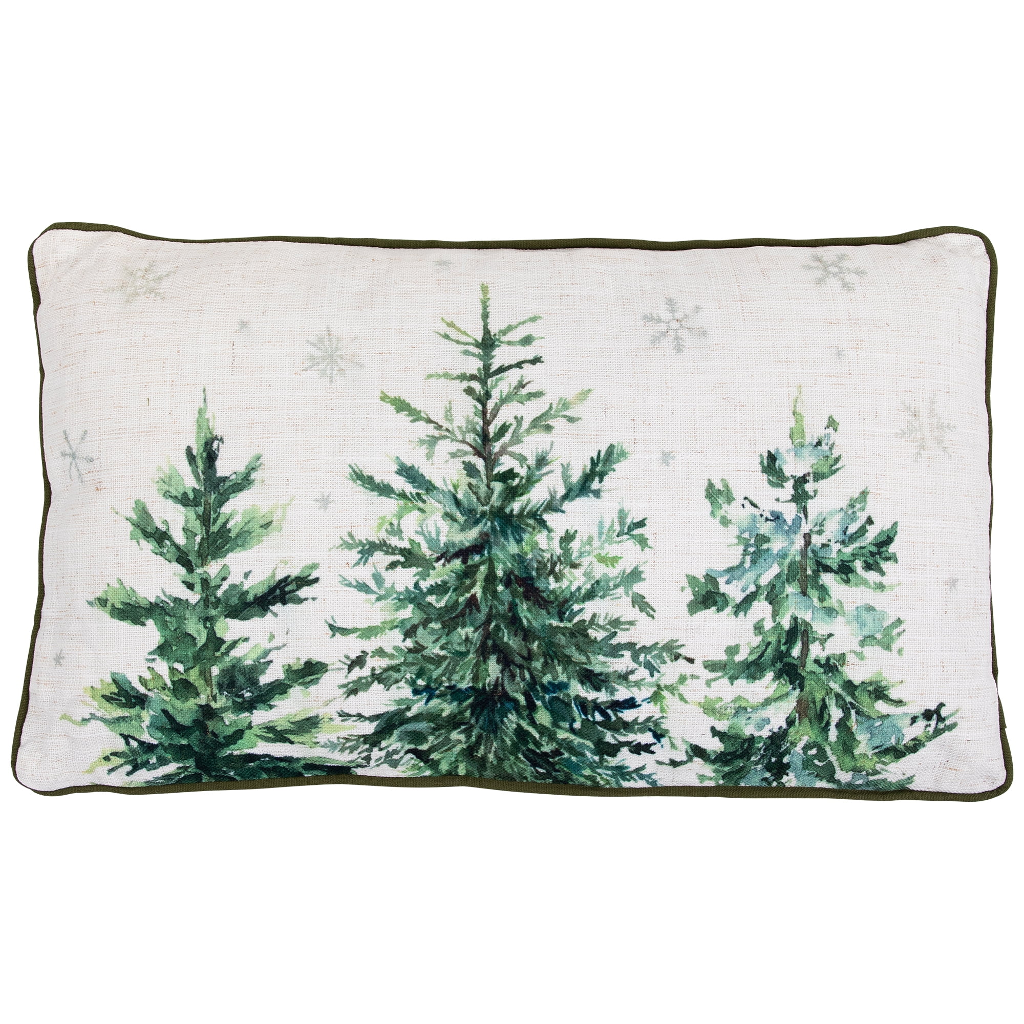 Evergreen Trees and Snowflakes Christmas Throw Pillow - 19" x 11" - White and Green