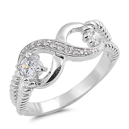 Clear CZ Infinity Promise Ring .925 Sterling Silver Rope Knot Band White Jewelry Female Size 6
