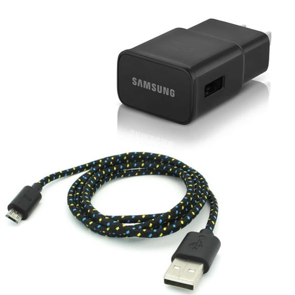 Home Wall Adaptive Fast Charger 6ft Braided USB Cable Data Sync Wire A1E for Alcatel Pop Mega, Jitterbug Smart2 Smart, Icon 2, Avalon V, Idol Mini, Astro, PIXI CHARM, A30 Plus, Go Flip