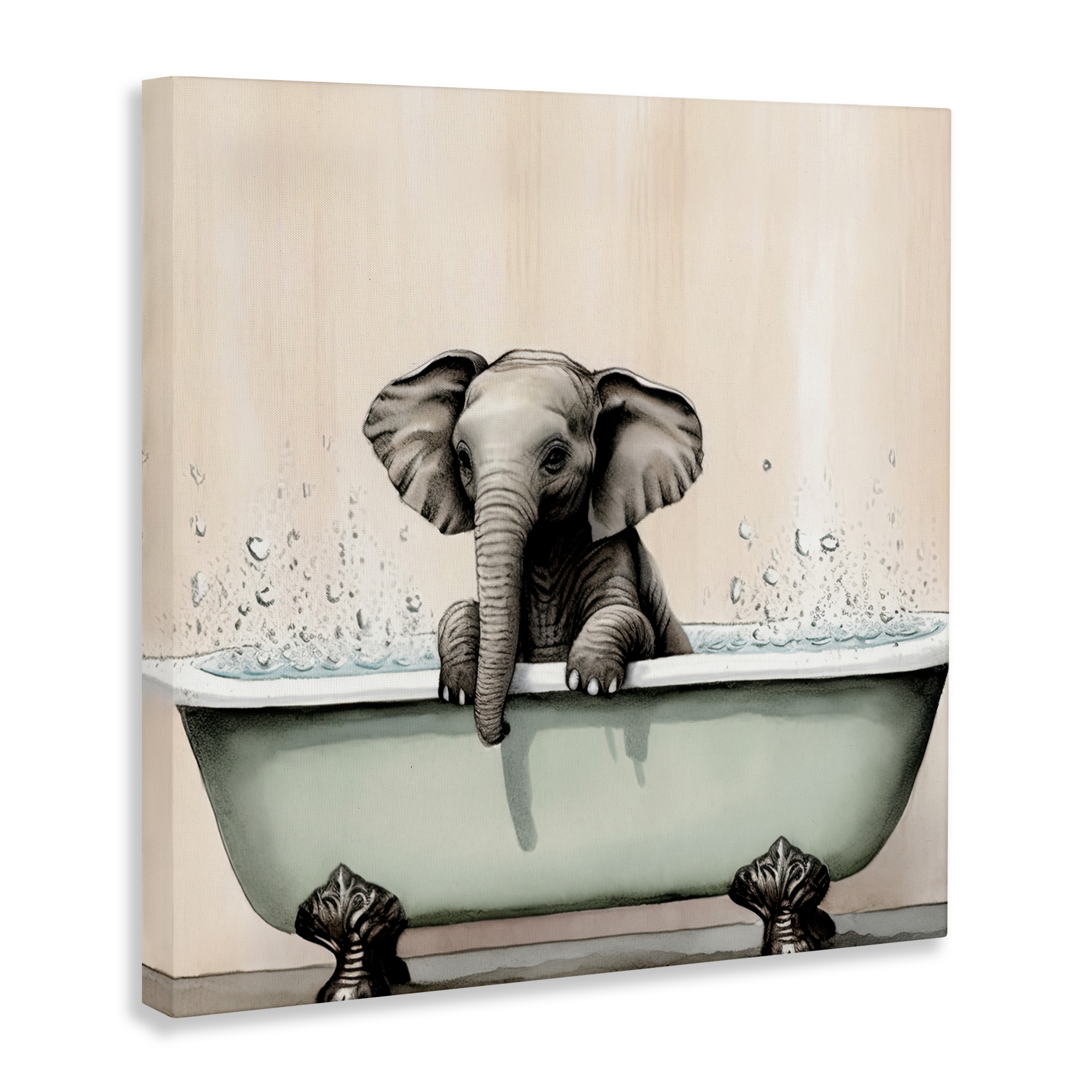 Baby Elephant Bathtime Canvas Wall Art, design by Sasha