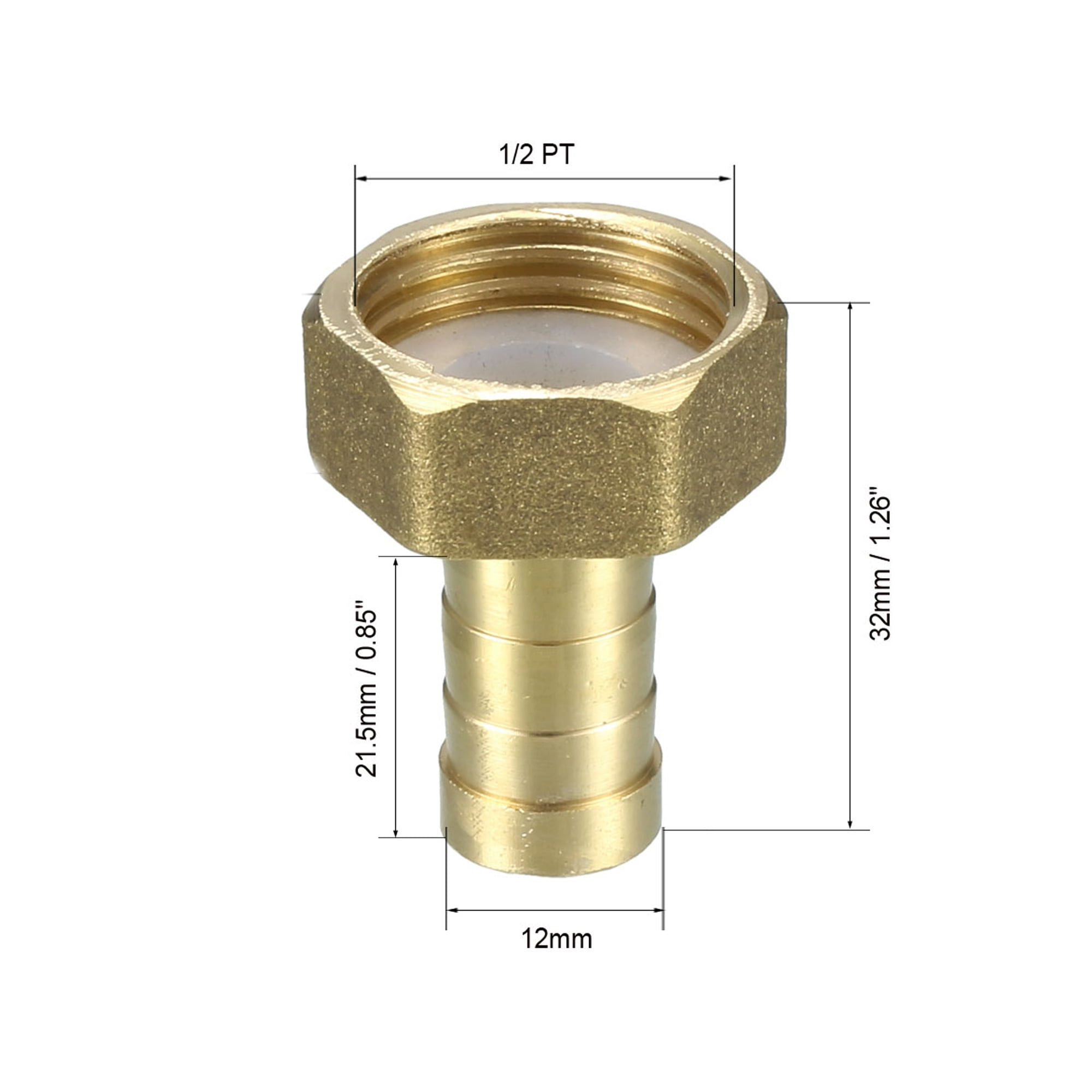 uxcell Brass Barb Hose Fitting Connector Adapter 12mm Barbed x 1/2 PT Female Pipe 5pcs