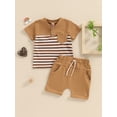 thumbnail image 3 of Suealasg 3Pcs Toddler Baby Boys Clothes Short Sleeve Button Striped Tops and Drawstring Shorts Sets 6M 1T 2T 3T 4T Kids Boys Summer Outfits Set, 3 of 8