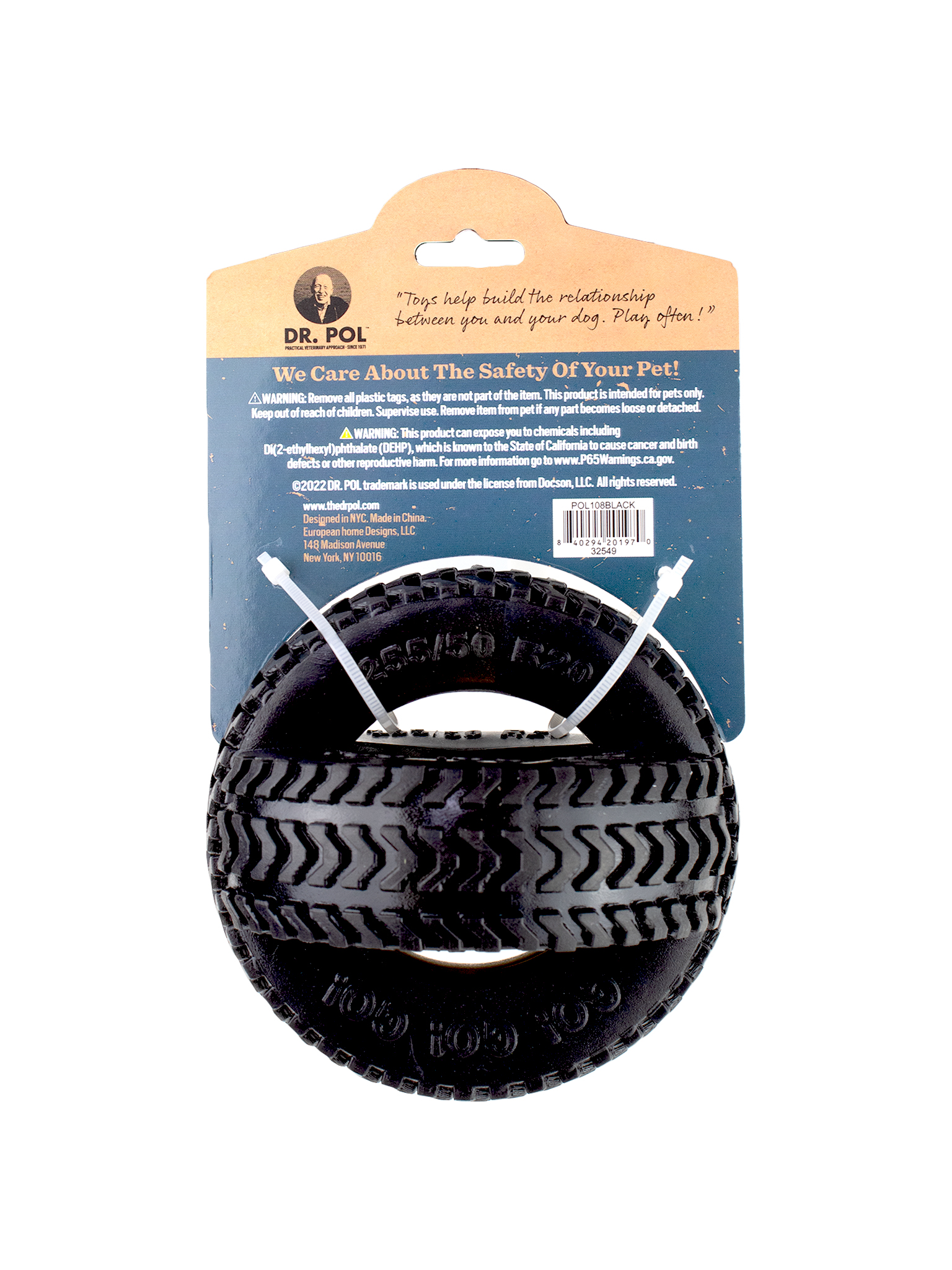 Dr. Pol TPR Thread Tire Fetch & Chew Dog Toy -Black 4.5"