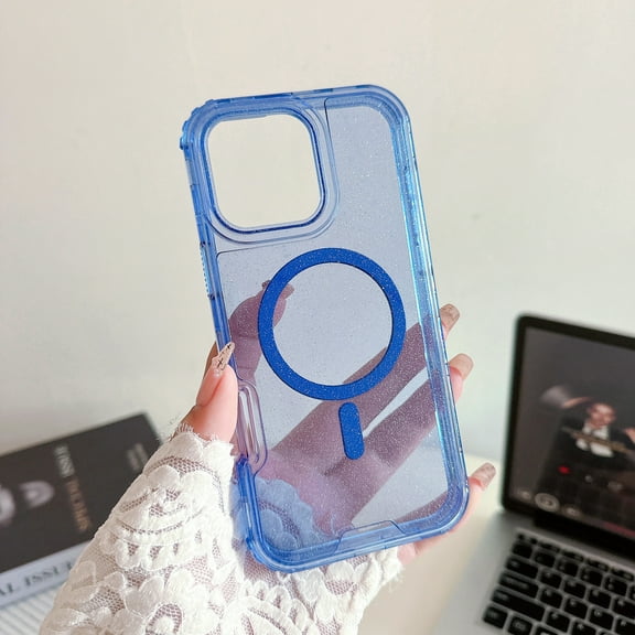 Allytechgroup Phone Case for Apple iPhone 14 Plus, Compatible with MagSafe Stylish iPhone 14 Plus Case with Glitter Bling Design, Shockproof Dual Layer iPhone 14 Plus Cover, Clearblue