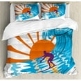 thumbnail image 1 of Summer Duvet Cover Set, Beach Theme Hot Vibes Surfing Sport Sea Ocean Waves Sun Image Poster, Decorative 3 Piece Bedding Set with 2 Pillow Shams, King Size, Sky Blue Orange, by Ambesonne, 1 of 3